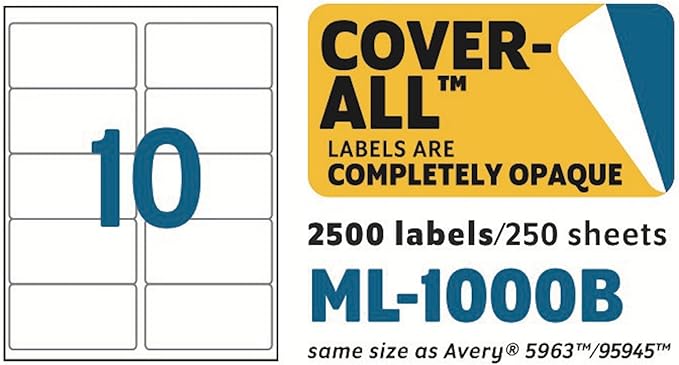 MACO Printable Labels for Shipping - Laser/Ink Jet Compatible Shipping Labels, 10 Per Sheet, 2" x 4", Box of 250 Pages/2500 Labels, White