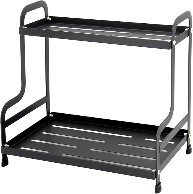 Jofuas 2-Tier Metal Organizer Shelf for Bathroom & Kitchen - Heavy Duty Countertop Storage, Under Sink Cosmetic & Spice Organizer with Non-Slip Base, Easy Assembly