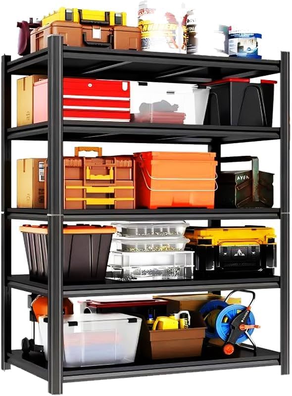 72" H×35.12" W×16" D Adjustable Industrial Metal/Steel 5-Shelf-Storage-Rack Heave Duty Utility Tall Garage/Shed Shelving Shelves Unit/System for Kitchen Pantry Bin, Black