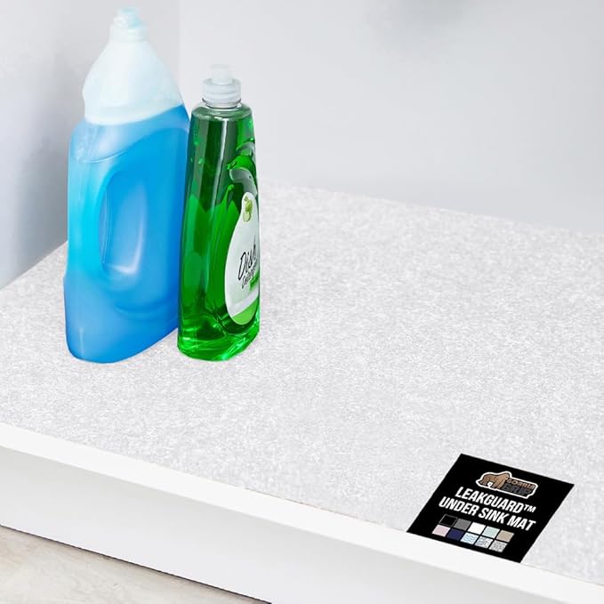 GORILLA GRIP LeakGuard Non-Adhesive Under Sink Mat for Kitchen Cabinet, 24x40, Waterproof Quick Dry Shelf Liner, Durable Absorbent Felt Mats for Bathroom Sinks, Cabinets, Dresser, Easy to Trim, White