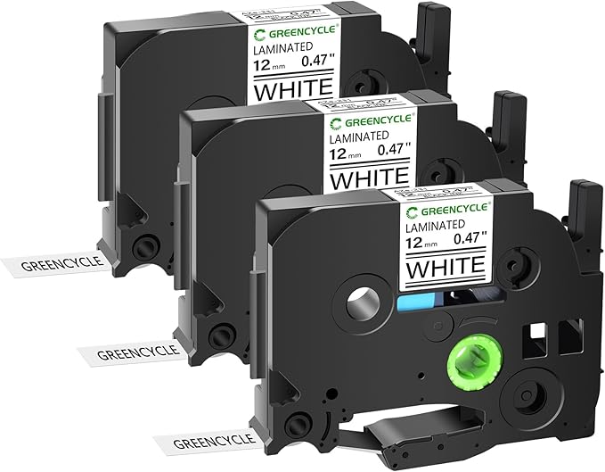 GREENCYCLE Replacement for Brother P Touch Label Tape TZe-231 12mm 0.47" Laminated White Compatible with Brother P-Touch TZ-231 TZe TZ 1/2 inch Black on White Label Tape for PT-D200 D210 H110, 3PK