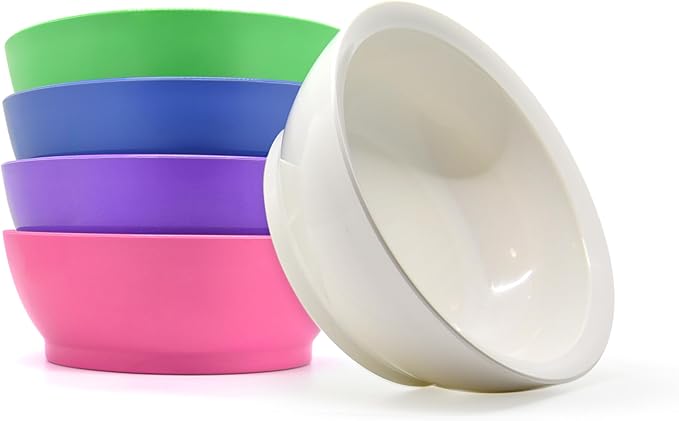 CaliBowl Large Non-Spill Plastic Bowl Set - 28oz Reusable Kitchen Bowls with Concave Inner Lip and Non-Slip Base - For Cereal, Soups, Mixing and Serving - Set of 4 - Ocean Blue