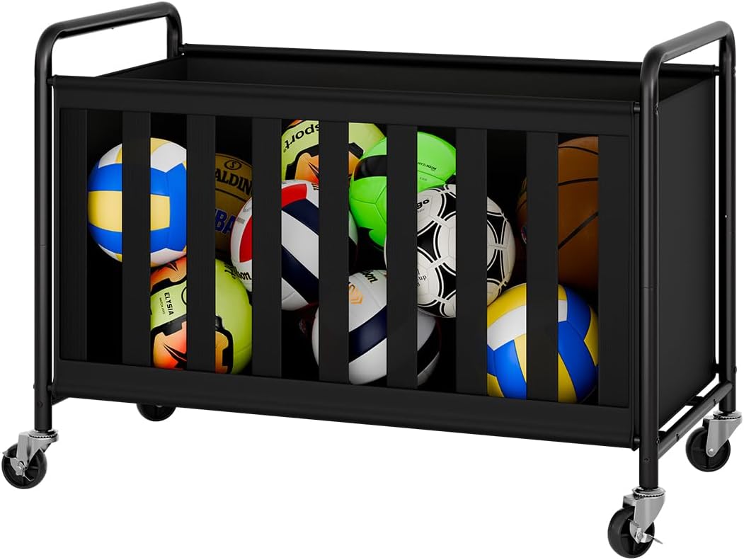 StorageWorks Ball Storage with Wheels, Ball Cart for Garage, Garage Sports Equipment Organizer, Balls Organizer for Basketball, Football, Volleyball