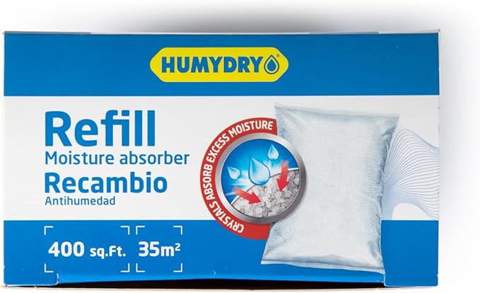 HUMYDRY Moisture Absorber Refills for 35.3 Oz Dehumidifier Device, Pack of 6 Unscented Humidity Absorber Bags, Non Electric Refill Pouches For Basements Garages Offices RVs and Large Enclosed Spaces