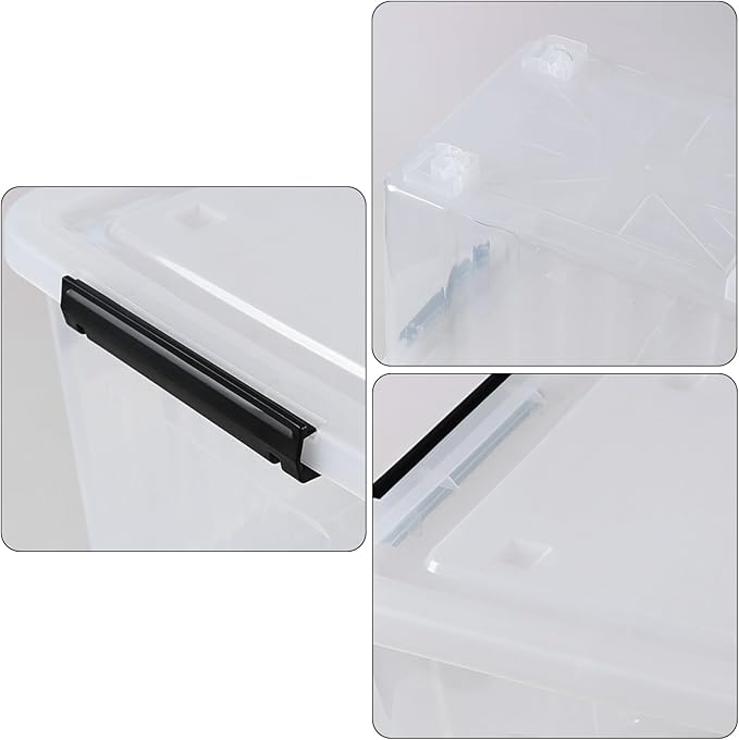 42 L 4 Packs Plastic Storage Box with Latching Lid and Wheels, Clear Storage Container Bins
