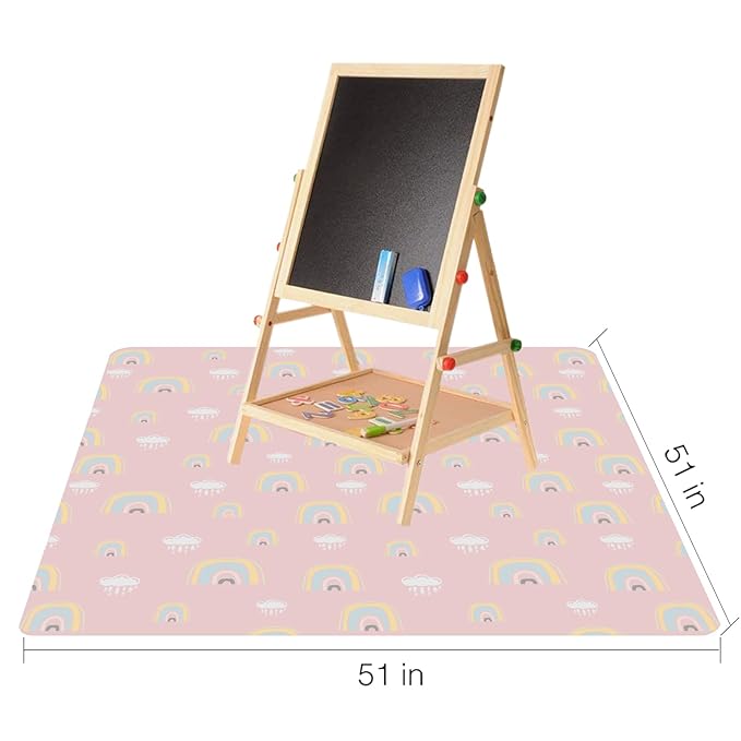Splat Mat for Under High Chair/Arts/Crafts by CLCROBD, 51" Baby Anti-Slip Food Splash and Spill Mat for Eating Mess, Waterproof Floor Protector and Table Cloth (Rainbow Pink)