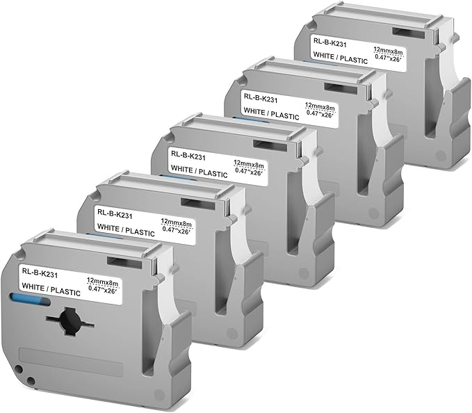 M-K231 Label Tape Compatible with Brother M Tape P Touch 12mm 0.47 White, M-K231s MK231 M231 for Brother PT-M95 PT-70BM PT-90 PT-85 PT65 45 P-Touch Label Maker Refills 0.47''*26.2'