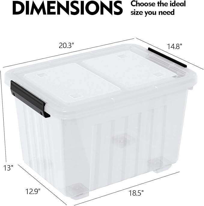 50L Stackable Storage Bin with Lid, Plastic Container with Heavy Duty Latches to Organize, Clear, 4-Pack
