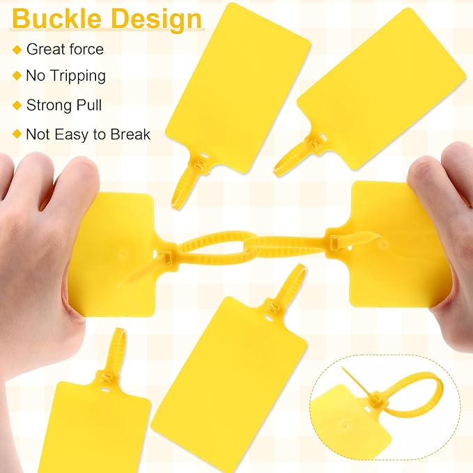 Chunful 500 Pcs Blank Plastic Tags Shipping Tags 3.94"x 2.36" Waterproof Sealing Shipping Labels Bulk Writable Hanging Tag Ties Sealing Strap Reusable Mark Labels for Keys Luggage Logistic(Yellow)