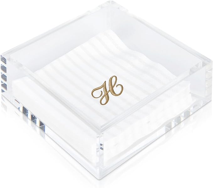 Rebecca Luxurious- Cocktail Acrylic Napkin Holder for Table, Kitchen or Luncheon, Bar Napkin Holder, Clear Modern Acrylic Square Tray, Versatile Snack, Party, Food, and Accessory Organizer, 6"x6"