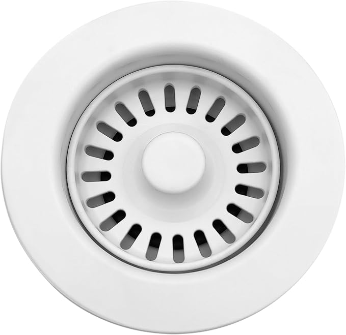 White Kitchen Sink Drain Assembly, 3-1/2 inch Polymer Kitchen Drain Strainer Kit with Removable Basket Strainers Stopper Matching for Granite/Fireclay Sinks