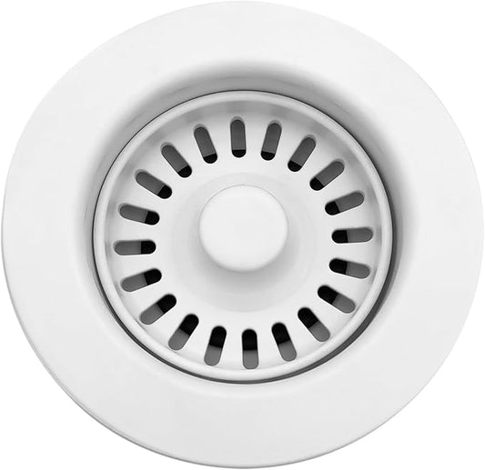 White Kitchen Sink Drain Assembly, 3-1/2 inch Polymer Kitchen Drain Strainer Kit with Removable Basket Strainers Stopper Matching for Granite/Fireclay Sinks