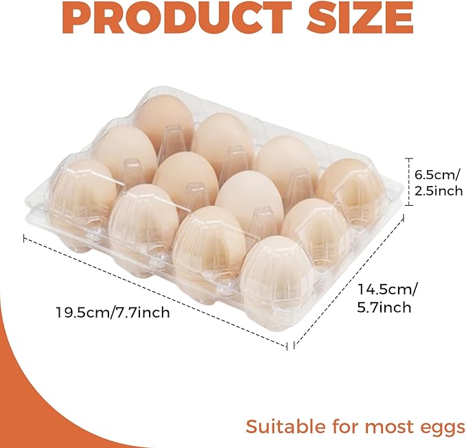 120 Pcs 12 Count Plastic Egg Cartons Cheap Bulk, 3x4 Grids Clear Empty Egg Cartons, Reusable Egg Trays Clear Egg Containers for Fresh Chicken Eggs for Chicken Farm Business Market, Refrigerator Use