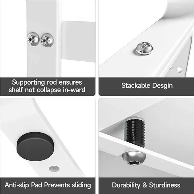 DPZM 2Pack 16.5-27’’L Expandable Cabinet Countertop Shelf Organizer, Stackable Metal Shelves, Kitchen Organizers and Storage, White Storage Spice Rack for Pantry and Cupboard