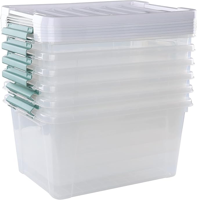 Plastic Latch Storage Box, 35 Quart, Pack of 6, Large Clear Plastic Bins