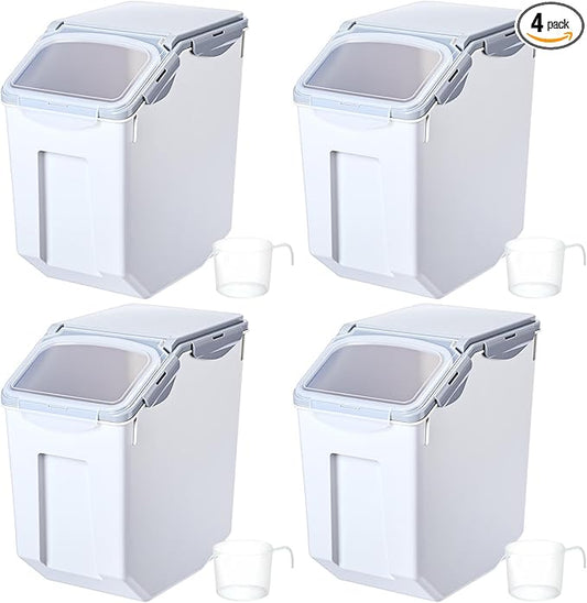 Umigy 4 Pack Rice Storage Container With Wheels Plastic Airtight Lid Flour Container Bin for Dog Pet Cereal Grain Dry Food, 15 Liter / 30 lbs (Gray)