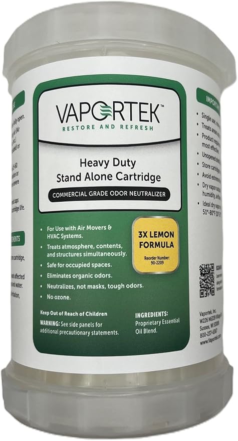 Vaportek Heavy Duty Odor Neutralizer Stand Alone Cartridge, HDSA 2.0, Odor Removal for Home, Office, Basements, Garages, and More, 3X Plus Lemon Fragrance (Lemon)