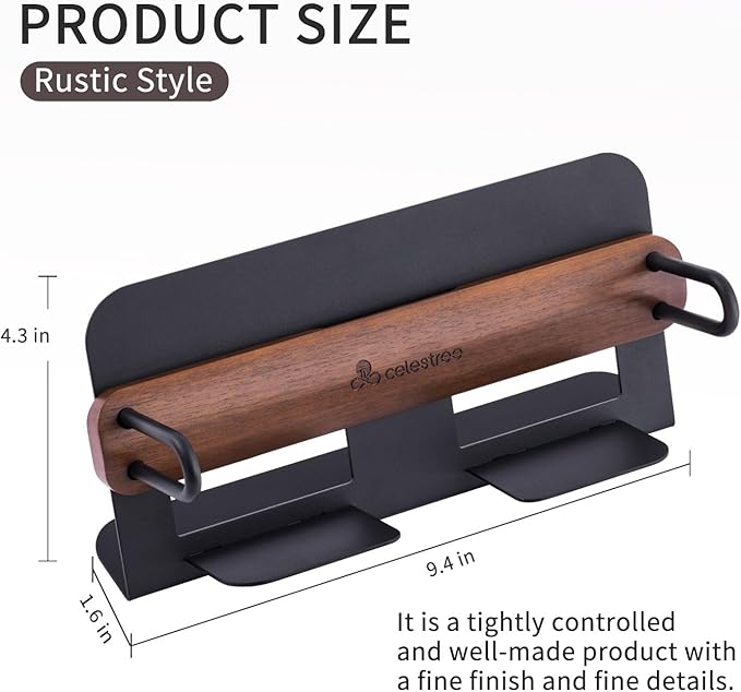 Celestree Unique Guest Towel Holder for Bathroom & Table - Modern Metal Napkin Dispenser with Walnut Weighted Arm, Rectangular Disposable Hand Towels Tray for Kitchen Steak Dinner, Vanity, Picnic
