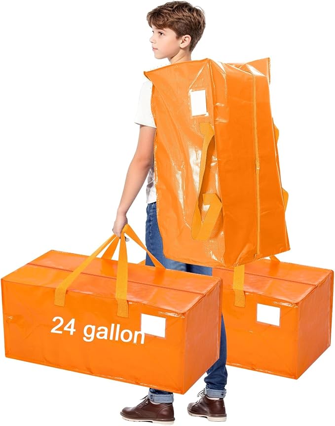 4 Pcs 24 Gallon Extra Large Moving Bags Heavy Duty Storage Bag with Strong Zipper Handle Foldable XXL Jumbo Storage Tote Packing Moving Box for College Dorm Travel Cloth Duffle (Jelly Orange)