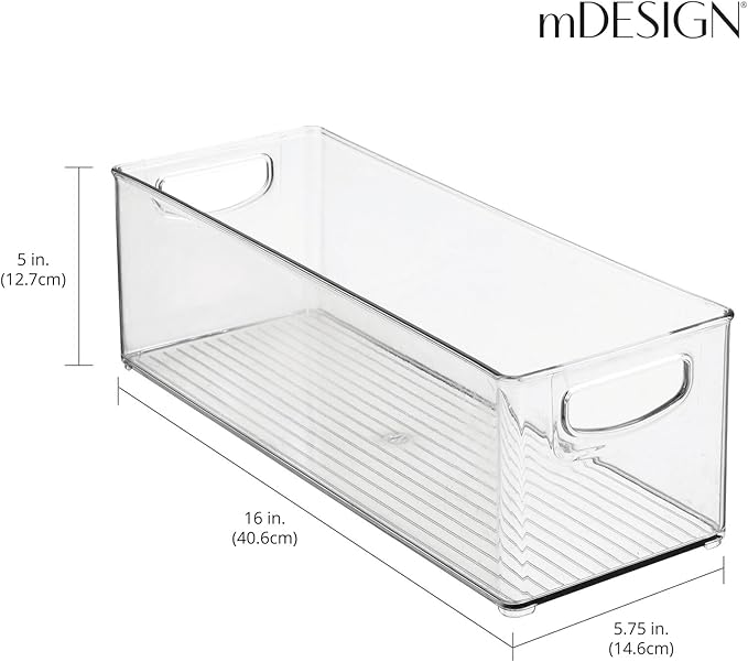 mDesign Plastic Stackable Kitchen Organizer - Storage Bin with Handles for Refrigerator, Freezer, Cabinet, and Pantry Shelves Organization - Food Container - Ligne Collection - 8 Pack - Clear