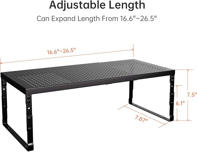 Ipotive Expandable Adjustable Cabinet Shelf Organizer - Stackable Metal Spice Rack for Kitchen Pantry, Countertop, Cupboard & Bathroom (1Pack/Black,Large)