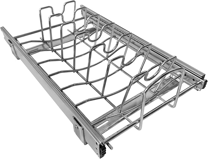 STORKING Slide Out Pan and Pot Lid Organizer For Under Cabinet, Wire Dividers Kitchen Pull Out Pot Lid Rack Organization And Storage, Full-Extension Rail, 12" W X 20" D