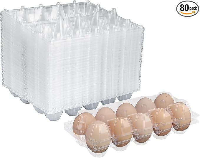 80 Pack Bulk Egg Cartons, Clear Plastic Chicken Egg Holders, Egg Tray Carton Holder for Home & Kitchen, Farm & Market Use, An Eco-Friendly Egg Storage Solution, 10 Grids(Medium Size)