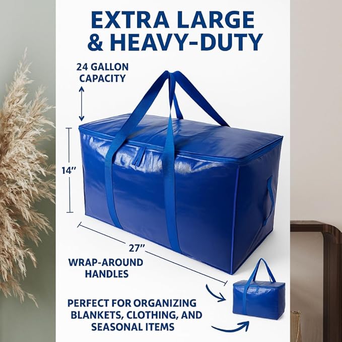 Extra Large Moving Bags with Zippers & Carrying Handles, Heavy-Duty Storage Tote Moving Boxes for Space Saving (4)