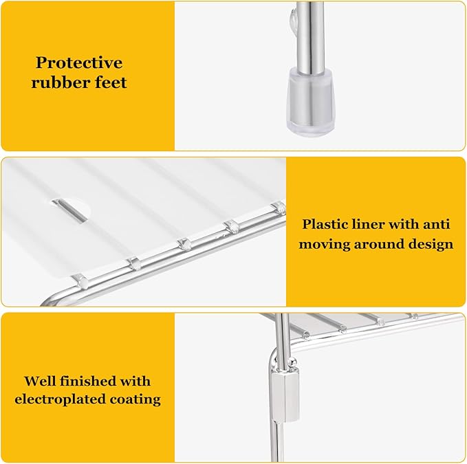 Set of 4 Kitchen Cabinet Organizer Shelves, Stackable Organizer and Storage for Cabinet Cupboard, Expandable Shelf Risers Plate Rack with Anti-Slip Plastic Liner