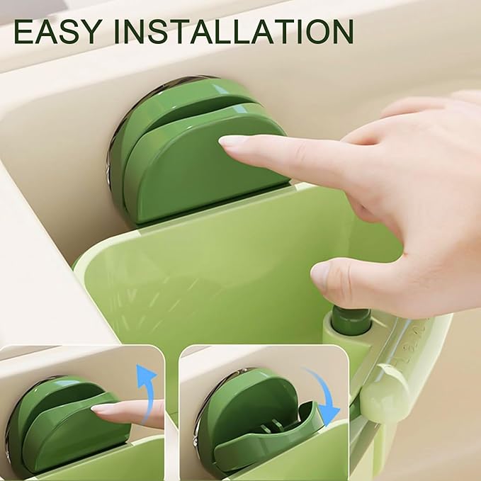 LLQ 2PACK Sink Strainer Basket,2025 New Upgraded Suction Cup Press Sink Drainer Basket,Automatic Dumping Sink Strainer Basket,Faucet Sponge Storage Rack (Yellow + Green-2pcs)