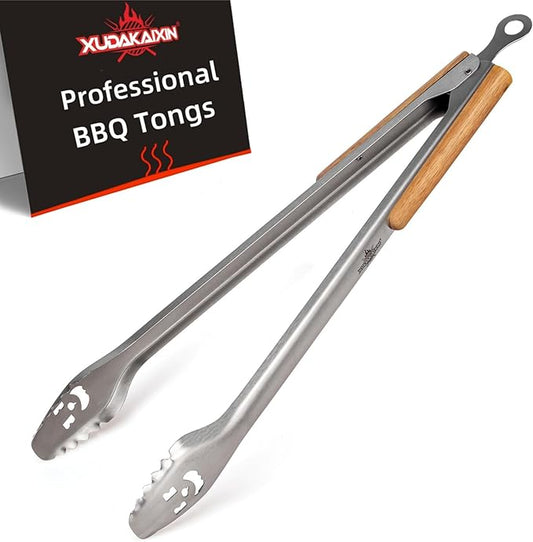 XUDAKAIXIN 25-Inch Very Long Stainless Steel BBQ Tongs with Extended Luxurious Acacia Handle – Durable and Easy-to-Clean Grilling Tool for Cooking, Kitchen Use, and Outdoor Barbecues