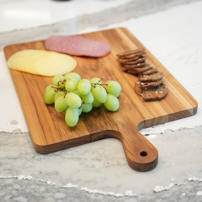 EcoDecors 19"x12" Teak Cutting Board with Juice Groove & Handles, FSC Certified Edge Grain Wood, Large Carving Board for Kitchen & Serving
