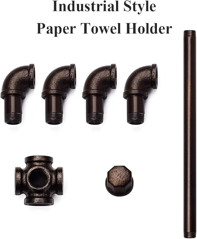 TLBTEK Floor Toilet Paper Holder Stand, Black Iron Farmhouse Paper Towel Rack,Rustic Industrial Vintage DIY Style Pipe Roll Tissue Holder Heavy Duty for Bathroom, Bedroom, Kitchen (Brown)