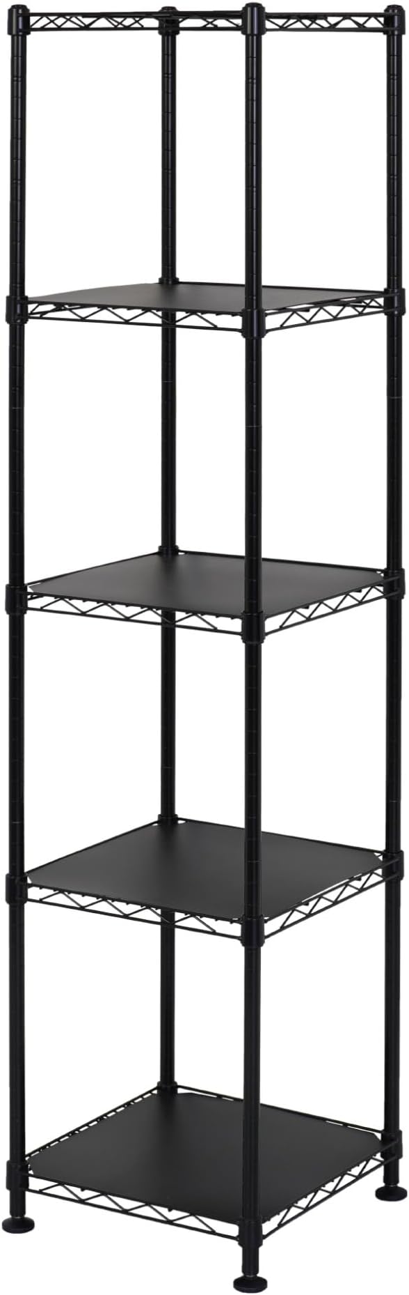 SafeRacks - NSF Certified Storage Shelves, Zinc, Heavy Duty Steel Wire Unit with Adjustable Feet, Garage or Bakers Rack, Kitchen, Pantry Shelf - (14"x14"x60" 5-Tier) (Black)