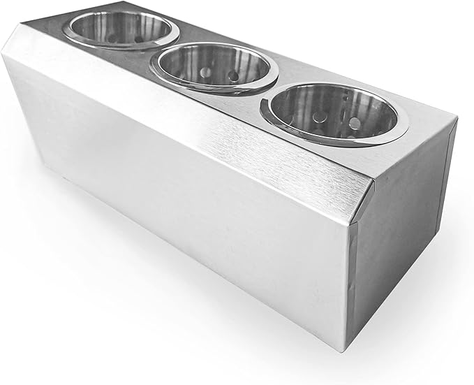 overstockedkitchen Flatware Organizers Stainless Steel Cylinder Flatware Silverware Utensil Holder Organizer Caddy (3 holes)
