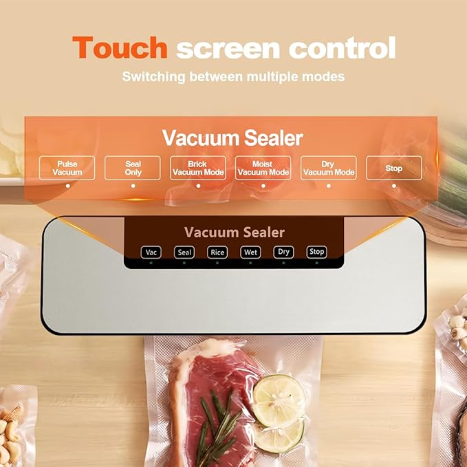 Vacuum Sealer Machine,4-in-1 Food Vacuum Savers Kit, 20s Fast Seal for Dry & Moist Food, LED Display, with 5 BPA-Free Reusable Vacuum Bags