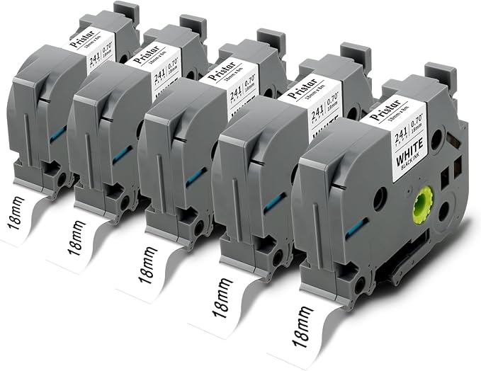 5-Pack TZe-241 Label Tape 18mm 0.7 Laminated White Compatible for Brother P Touch Label Maker Tape TZe241 TZ-241 TZe-241 3/4 Inch for Ptouch PTD400 PT-D460t PT-D410 PT-D600 PT-D610bt Label Maker