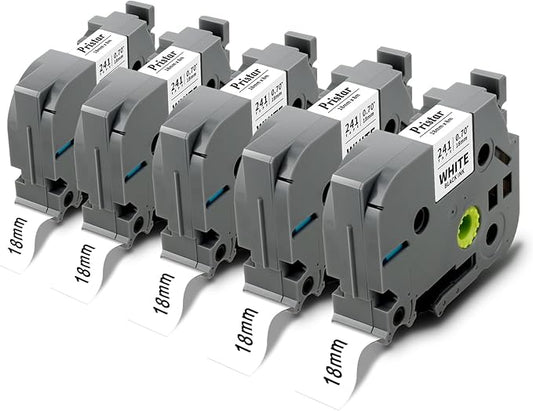 5-Pack TZe-241 Label Tape 18mm 0.7 Laminated White Compatible for Brother P Touch Label Maker Tape TZe241 TZ-241 TZe-241 3/4 Inch for Ptouch PTD400 PT-D460t PT-D410 PT-D600 PT-D610bt Label Maker