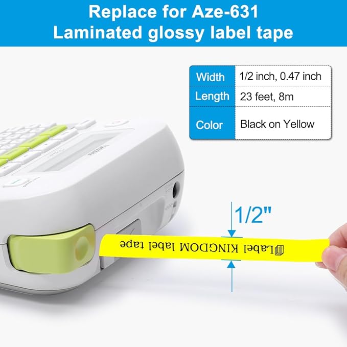 Label KINGDOM Yellow Tape Replace for Brother TZe-631 Tz-631 Black on Yellow Label Tape 12mm 0.47 Inch Laminated Work with P-Touch Label Maker PT-D210 PT-H110 PT-D220 PTD400 PT-D600 PT1280, 5-Pack