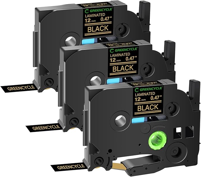 GREENCYCLE 3 Pack Compatible for Brother Ptouch Label Maker Tape TZe TZ Tape TZe-334 TZ-334 12mm 0.47 Laminated Gold on Black TZe334 TZ334 Label Tape for PT-D600VP PT-P750W PT-2730VP PT-D450