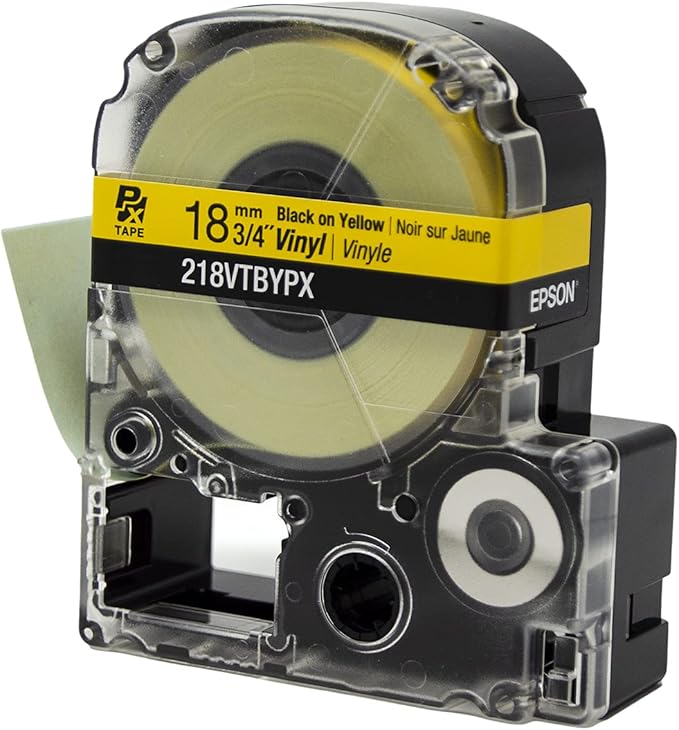 LABELWORKS 218VTBYPX Tape Cartridge - Black on Yellow Flexible and Durable Vinyl Industrial Label Maker Tape - 3/4" (18MM) Wide, 22.9 ft