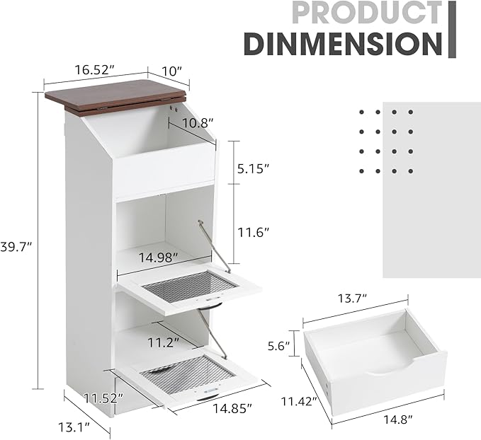 Patiorama Wood Potato and Onion Storage Bin Box with Lid, 4-Tier Farmhouse Wooden Bread Box Cabinet with 2 Mesh Doors & Rolling Drawer, Large Vegetable Storage Bin Organizer for Kitchen Pantry White