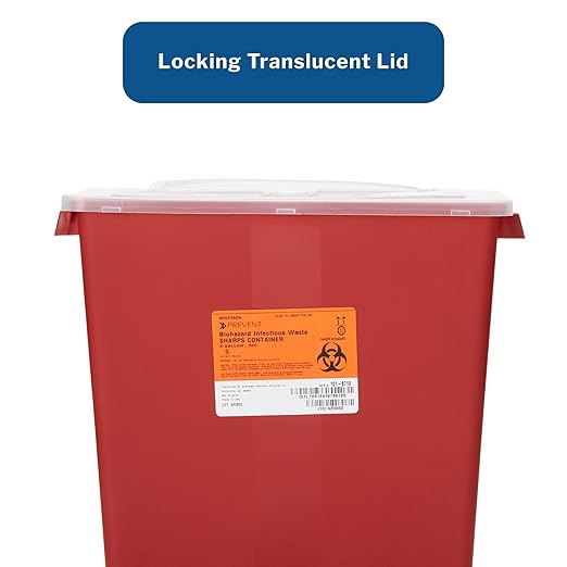 McKesson Sharps Container, Stackable, Locking Lid, Red, 3 gal, 12 in x 6 in x 13.5 in (L x D x H), 12 Count
