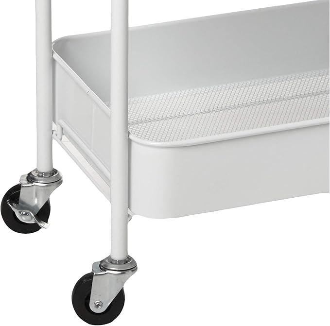 CAXXA 3-Tier Rolling Metal Storage Organizer - Mobile Utility Cart Kitchen Cart with Caster Wheels, White