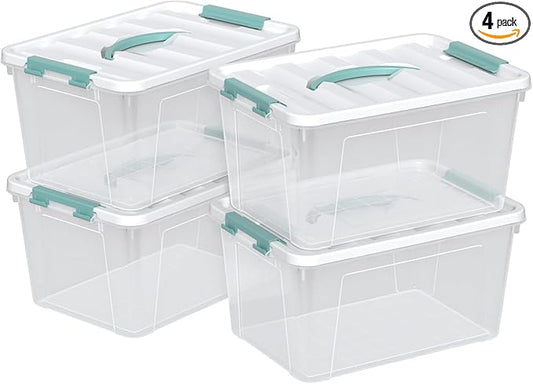 Readsky 4 Packs Clear Storage Latch Box Plastic, 14 Quart Plastic Storage Bin with Lid and Handle
