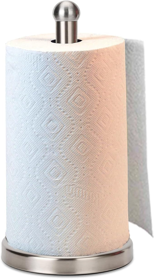 Paper Towel Holder Stand with Sturdy Base Fits Standard and Jumbo Sized Paper Towel, Paper Towel Holder Countertop (Brushed Nickel)