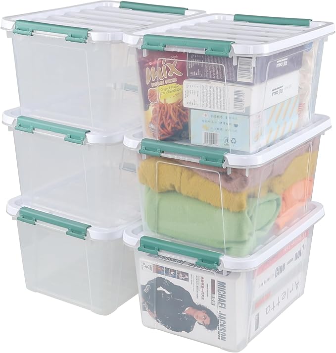 6 Pack Plastic Latch Storage Box, 20 Qt Storage Container with Lid
