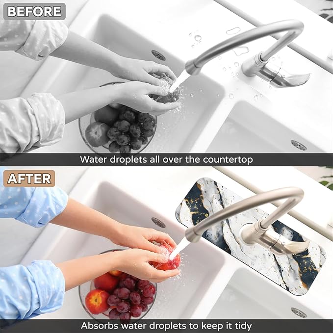1 PC 15.4*5.7 Inch Absorbent Faucet Mat for Kitchen Sink Splash Guard Fast Drying Kitchen Faucet Mat for Bathroom Kitchen Marble