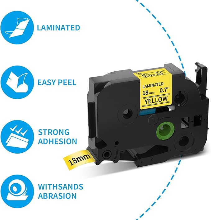 MarkDomain 18mm Label Tape Compatible TZe641 Replacement for Brother P Touch Laminated TZe TZ Tape 18mm x 8m (TZe-641 Black on Yellow) - Work with PTD400AD PTD400 PTD600 Label Maker - 5-Pack
