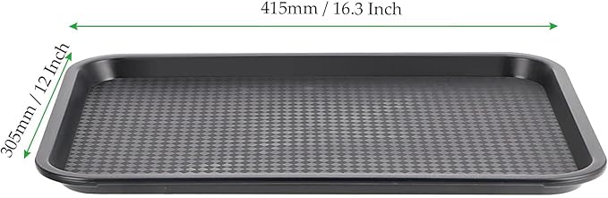MAHIONG 12 Pack 16 x 12 Inch Black Fast Food Tray, Large Rectangular Restaurant Serving Trays, Plastic Cafeteria Trays School Lunch Trays
